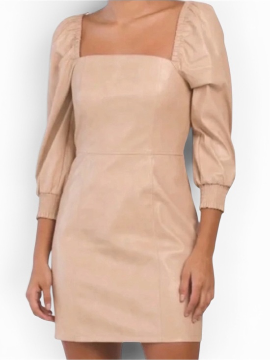 7 For All Mankind Dresses & Skirts - 7 For All Mankind Tan Faux Leather Puff Sleeve Mini Dress Size Large